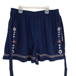Lucky Brand Womens Embroidered Blue Shorts With Tie Detail - Size L